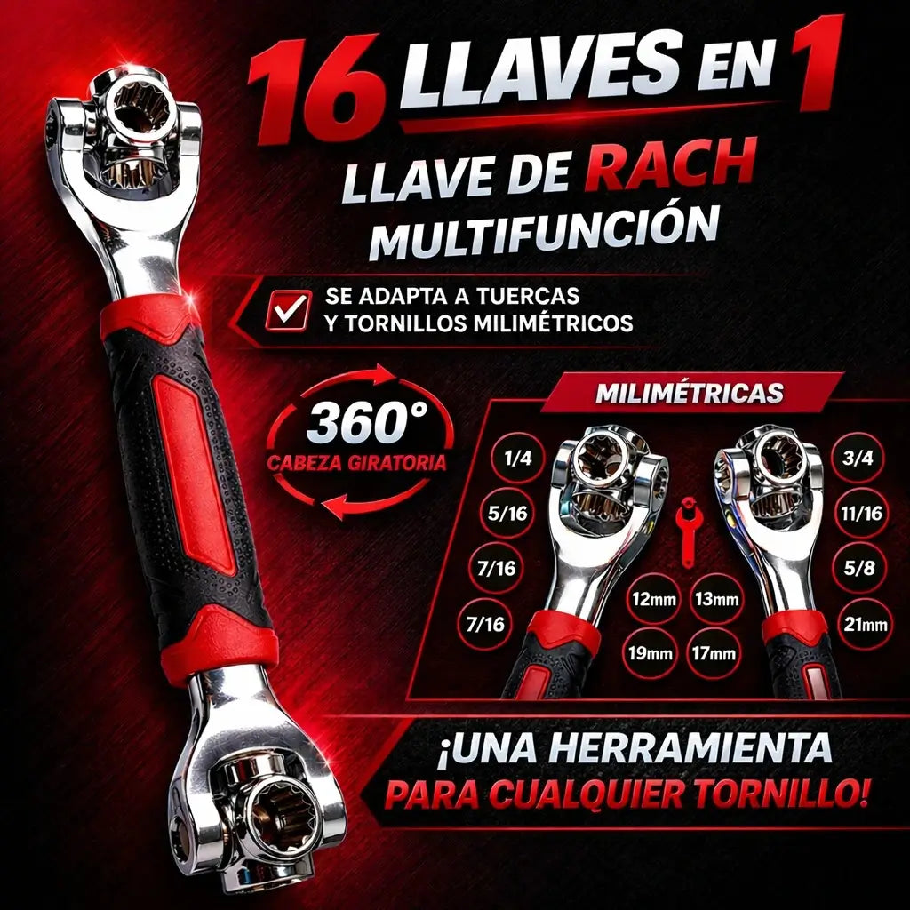 LLAVE DE RACH MULTIFUNCIONAL ¡1 Sola Herramienta, 16 Soluciones en tu Bolsillo!
