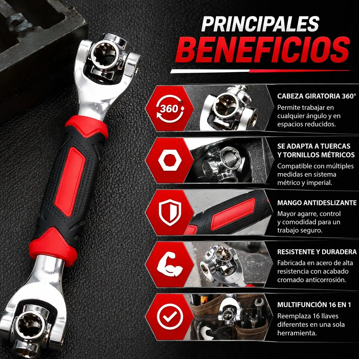 LLAVE DE RACH MULTIFUNCIONAL ¡1 Sola Herramienta, 16 Soluciones en tu Bolsillo!