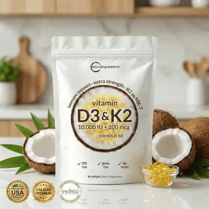 MicroIngredients® Vitamina D3+K2 Complex | Revitaliza tu Cuerpo (Suministro para 3 Meses 90 capsulas Softgel)