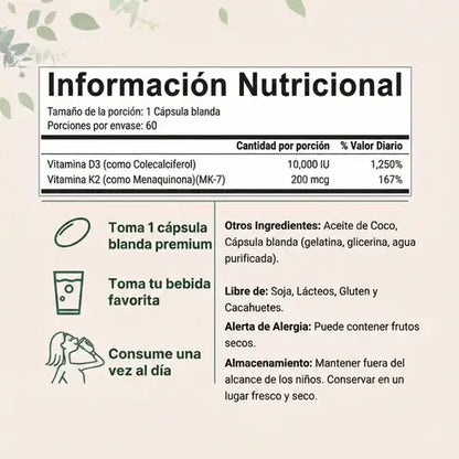 MicroIngredients® Vitamina D3+K2 Complex | Revitaliza tu Cuerpo (Suministro para 3 Meses 90 capsulas Softgel)